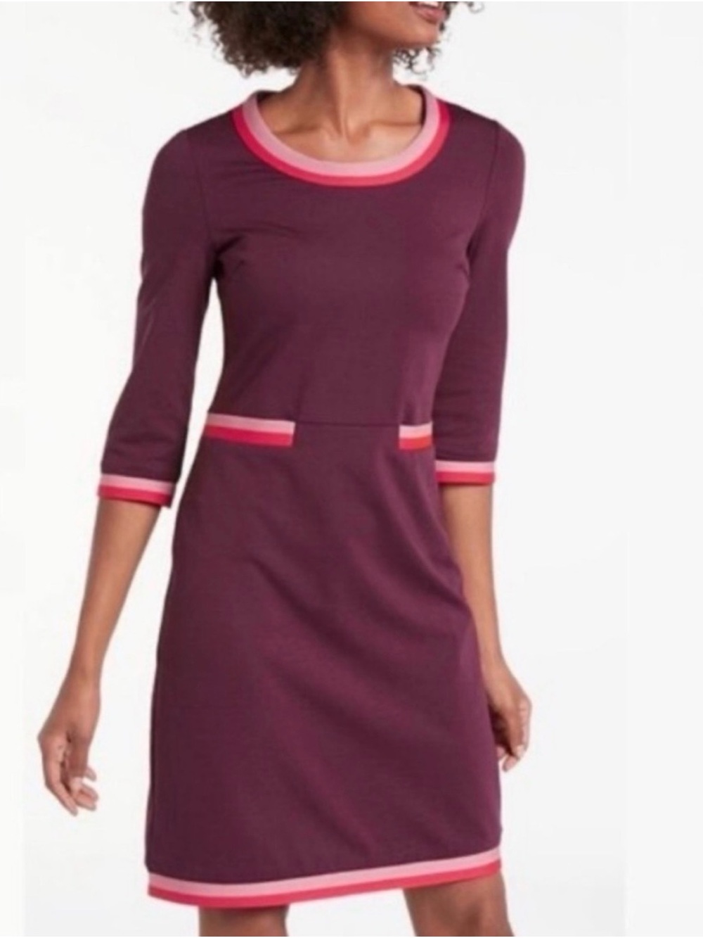 Boden Plum Sheath Dress with Pink Trim